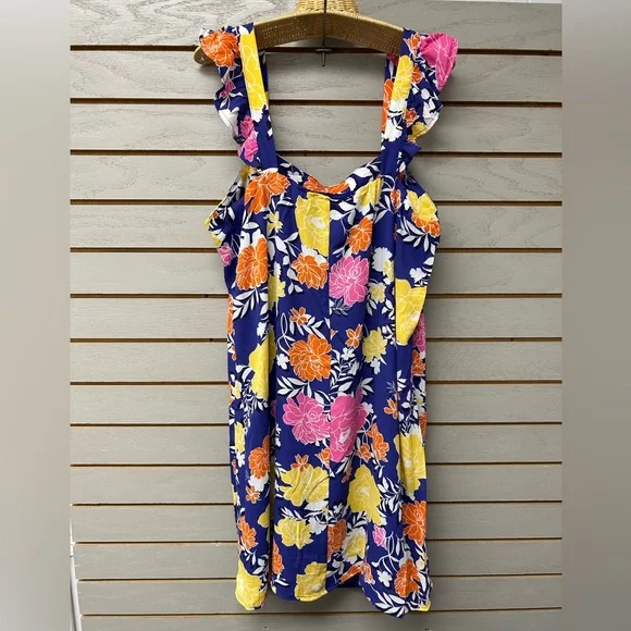 Vibrant Floral Mini Dress - Blue, Yellow, Pink, Orange - Picture 5 of 11